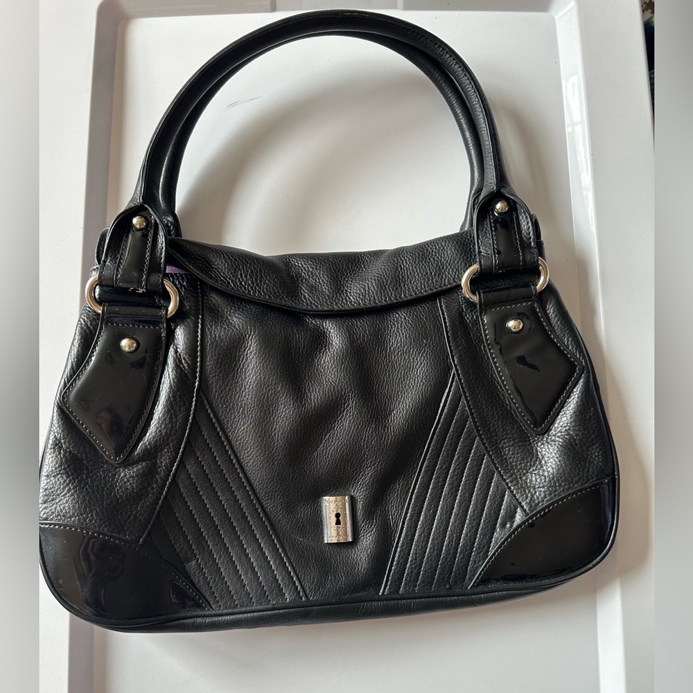 Elegant Black Leather Shoulder Bag with Silver Accents